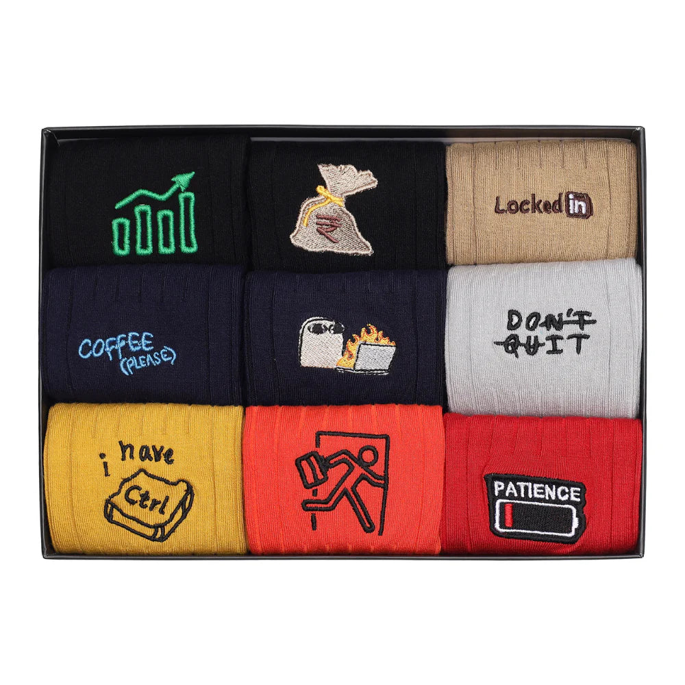 Work Mode Bamboo Socks Gift Box (Pack of 9) – Breathable, Soft & Sustainable Crew Socks | PureStep