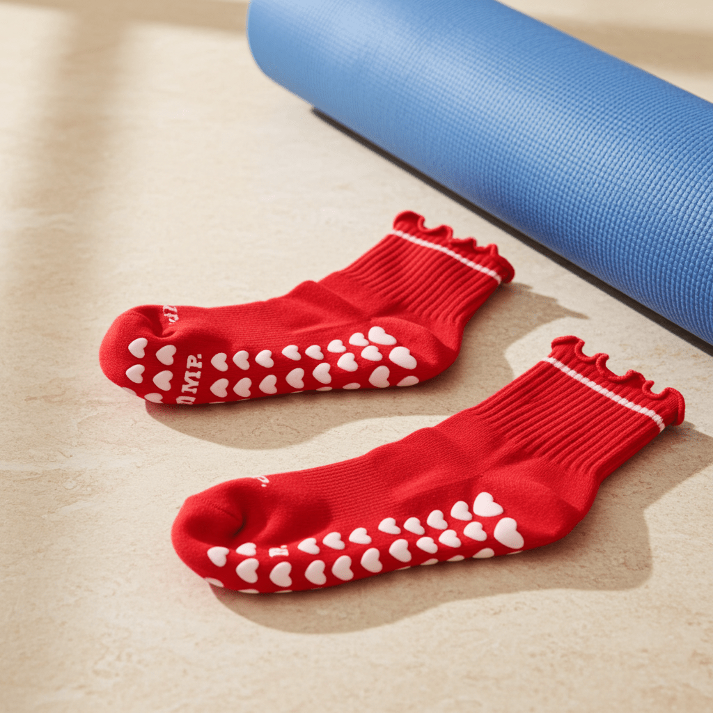 Cherry Heart Grip Socks – Non-Slip Pilates & Yoga Ankle Socks - Purestep