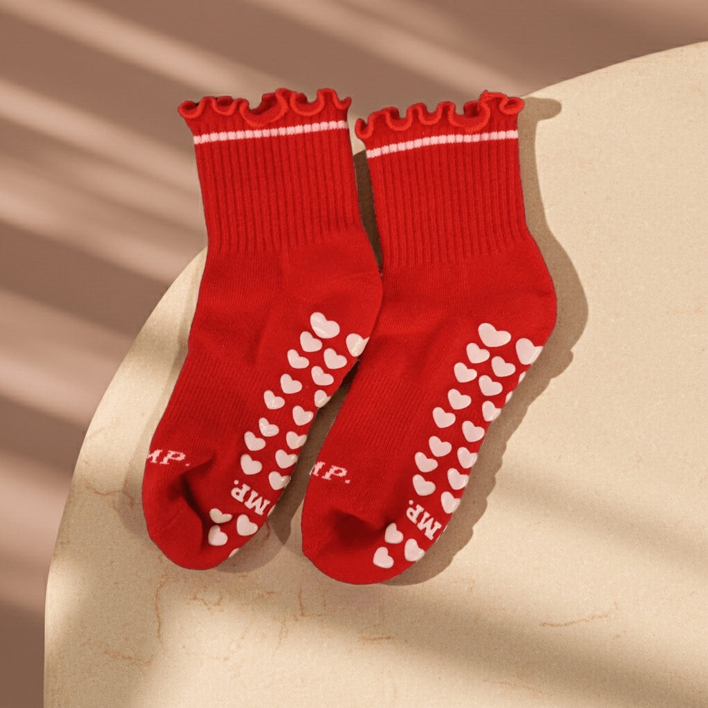Cherry Heart Grip Socks – Non-Slip Pilates & Yoga Ankle Socks - Purestep