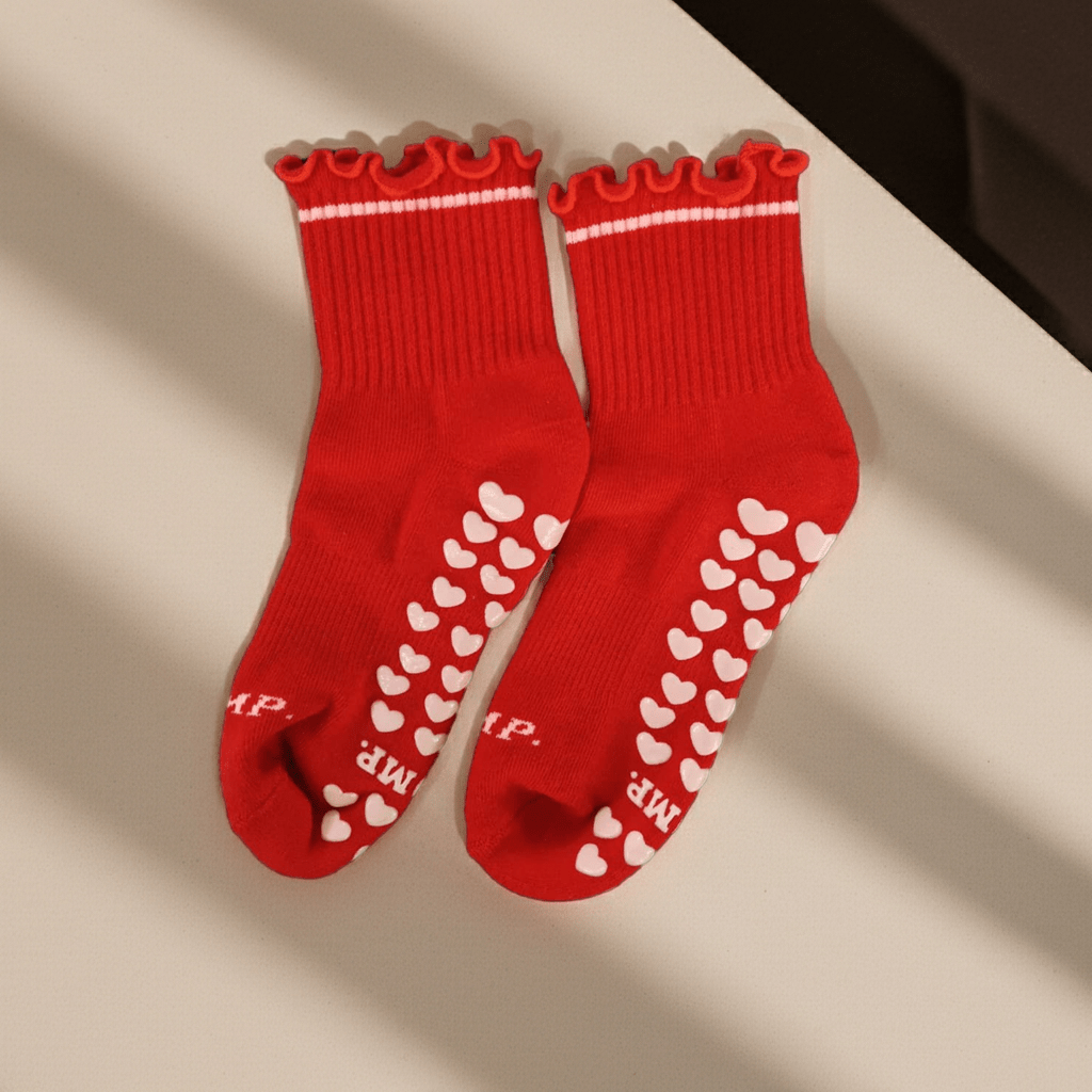 Cherry Heart Grip Socks – Non-Slip Pilates & Yoga Ankle Socks - Purestep