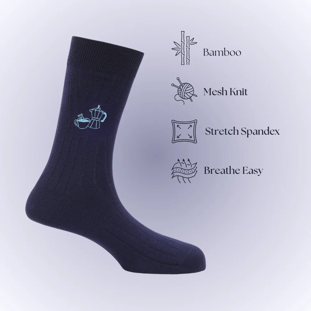 Coffee First Navy Bamboo Socks – Soft Breathable Crew Socks for Men & Women | PureStep - Purestep