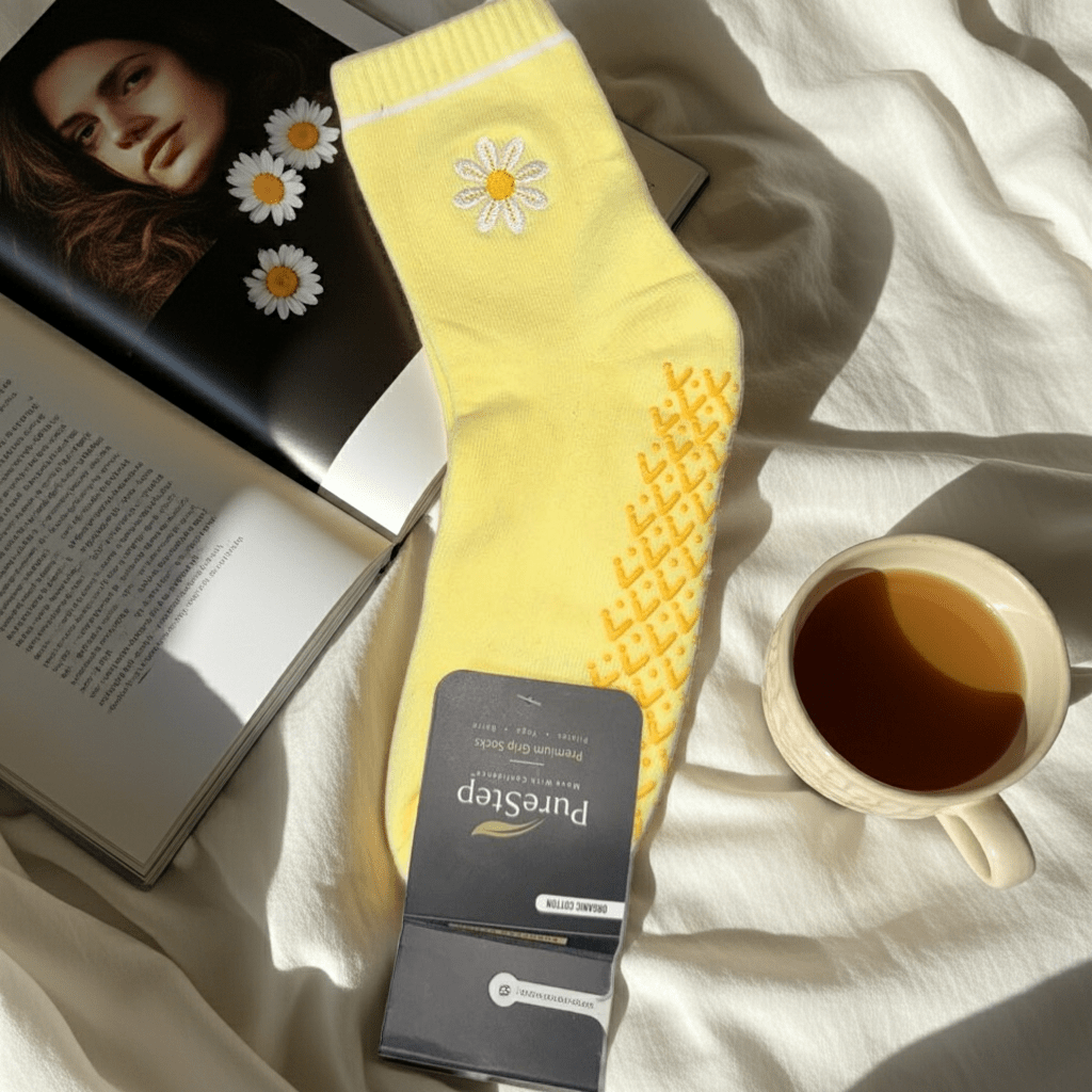 Daisy Glow Grip Socks – Non-Slip Pilates & Yoga Ankle Socks - Purestep