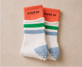 Non-Slip White Orange Double Cuff Pilates Grip Socks – Crew Length Yoga Socks