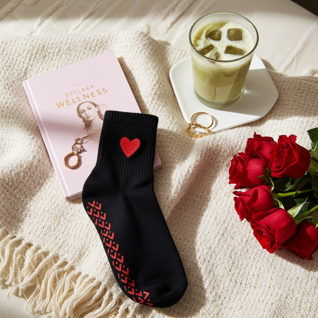 Non-Slip Black Heart-core Pilates Grip Socks – Crew Length Yoga Socks
