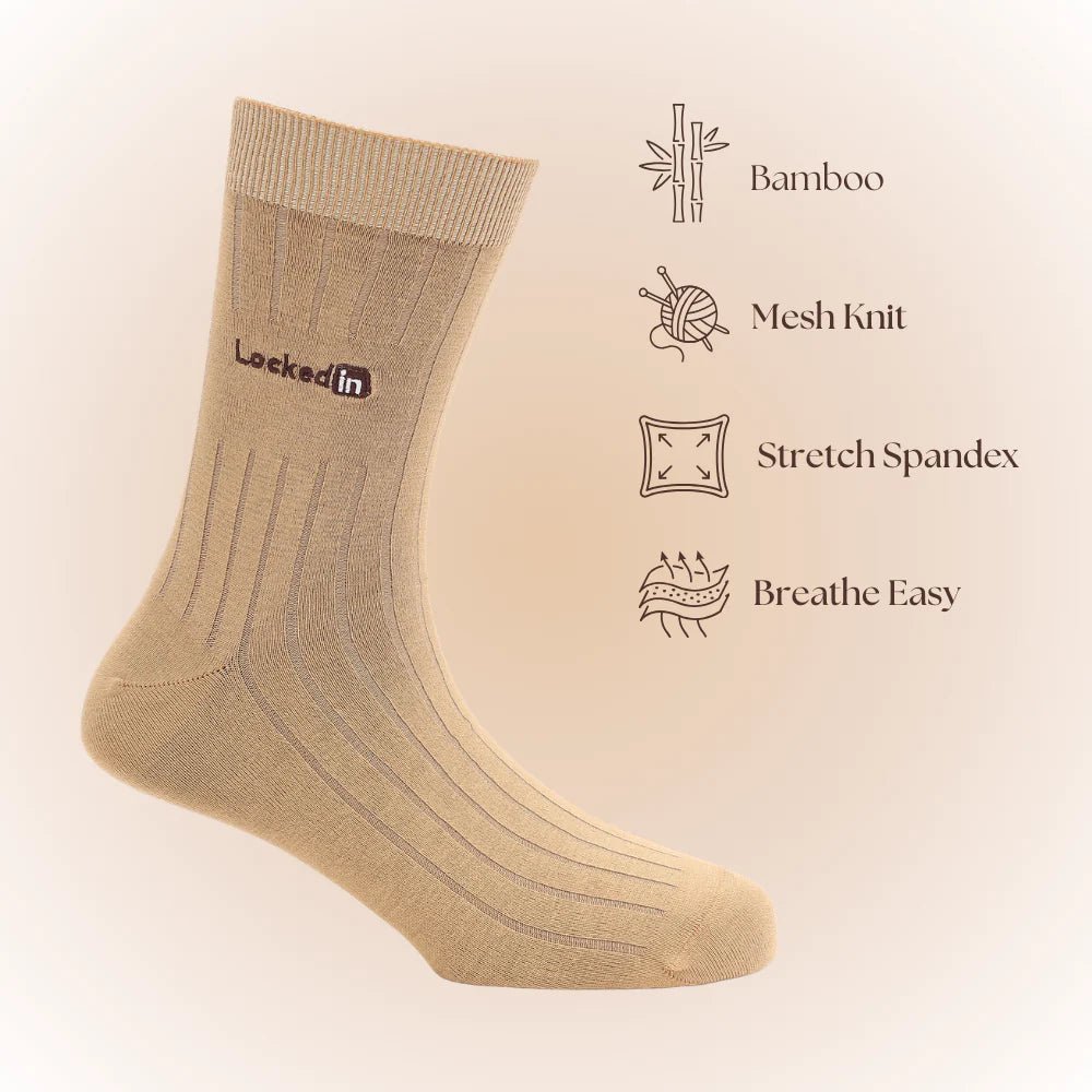 Focus Mode Beige Bamboo Socks – Soft, Breathable Crew Socks | PureStep - Purestep