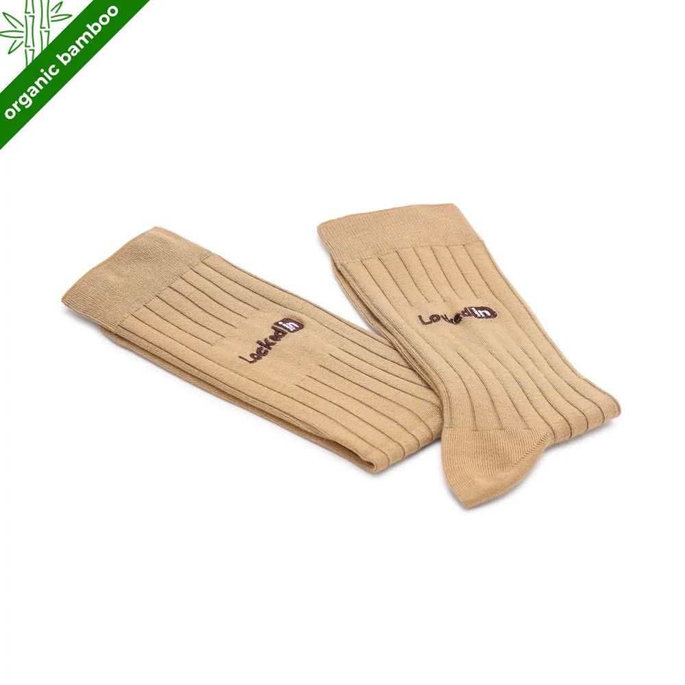 Focus Mode Beige Bamboo Socks – Soft, Breathable Crew Socks | PureStep - Purestep