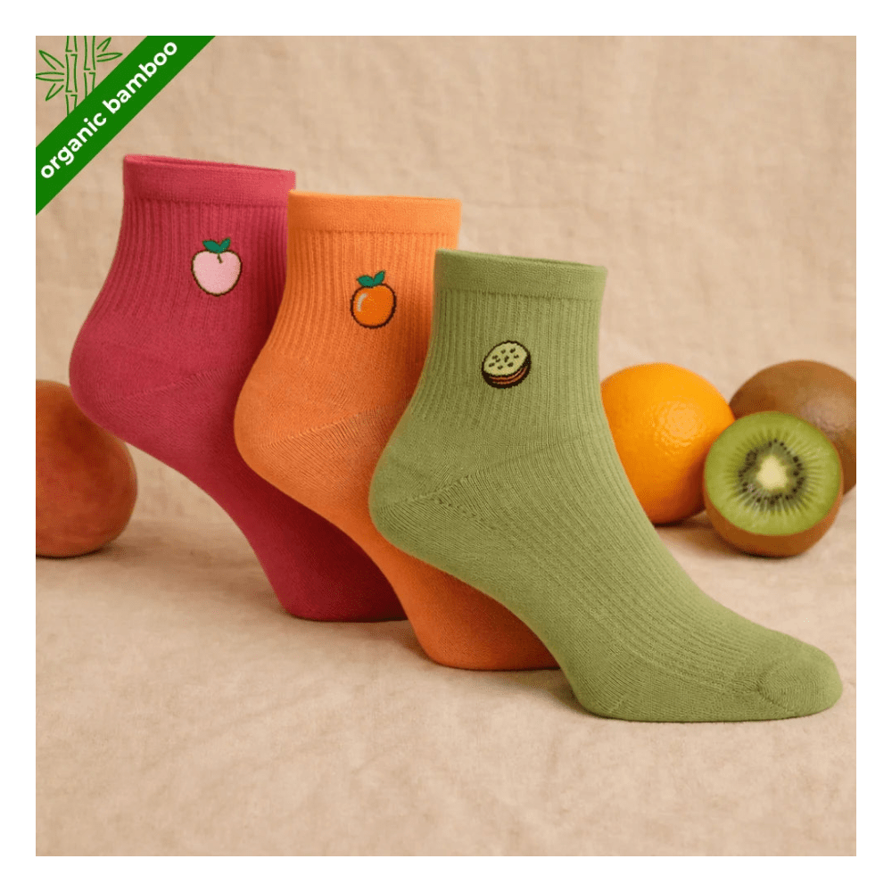 Fruit Sundae Pack – Organic Bamboo Socks (Pack of 3) | Soft, Breathable & Stylish Crew Socks - Purestep