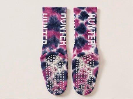Non - Slip Berry Eclipse Pilates & Yoga Tie Die Crew Socks - Purestep - Purestep