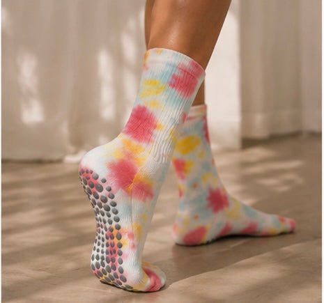 Non - Slip Pastel Aura Pilates & Yoga Tie Dye Crew Grip Socks - Purestep