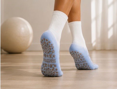 Non - Slip Sky Blue Pilates Grip Socks - Non - Slip Yoga Crew Socks - Purestep