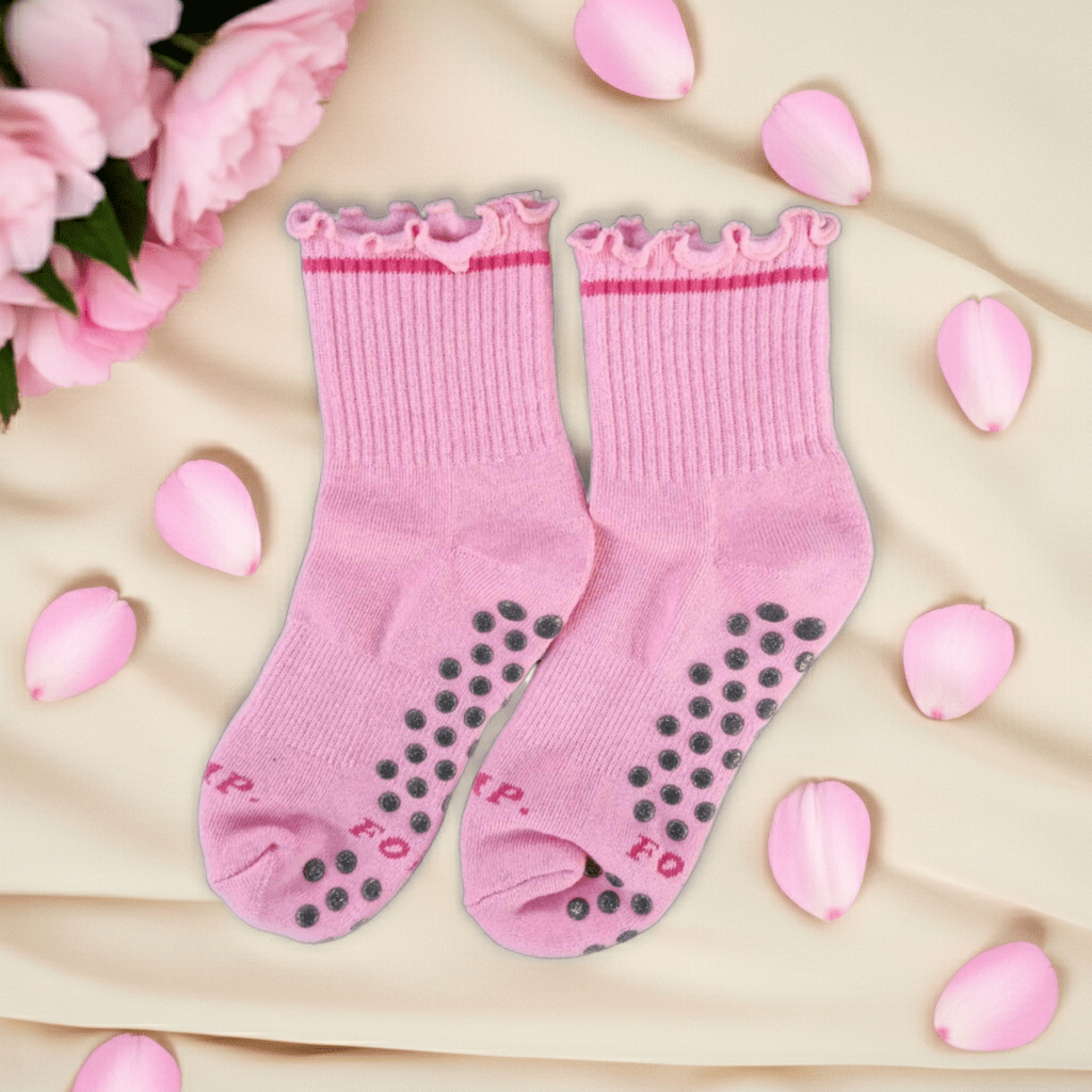 Pink Petal Grip Socks | Non-Slip Pilates & Yoga Ankle Socks - Purestep