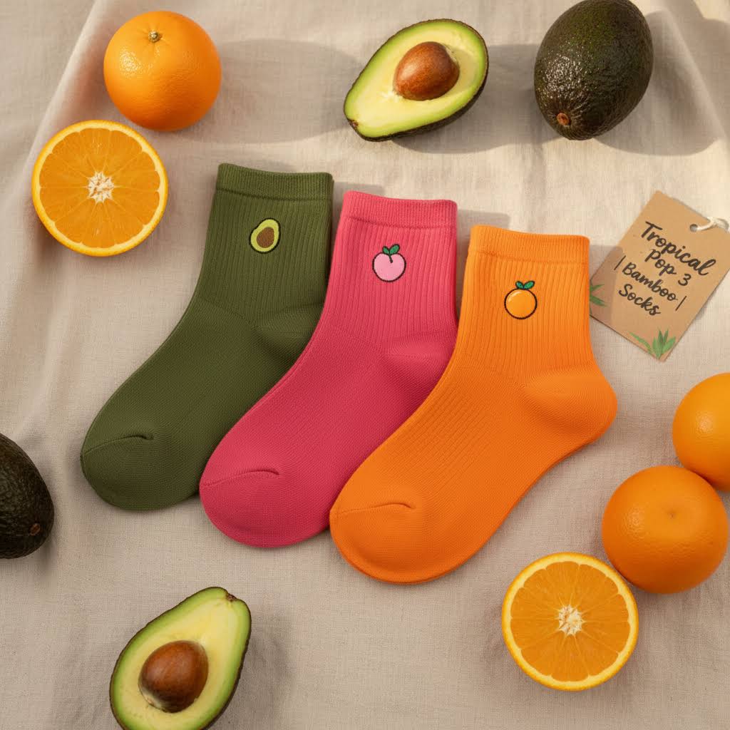 Tropical Pop Pack – Bamboo Crew Socks (Pack of 3) | Lightweight & Breathable Everyday Socks