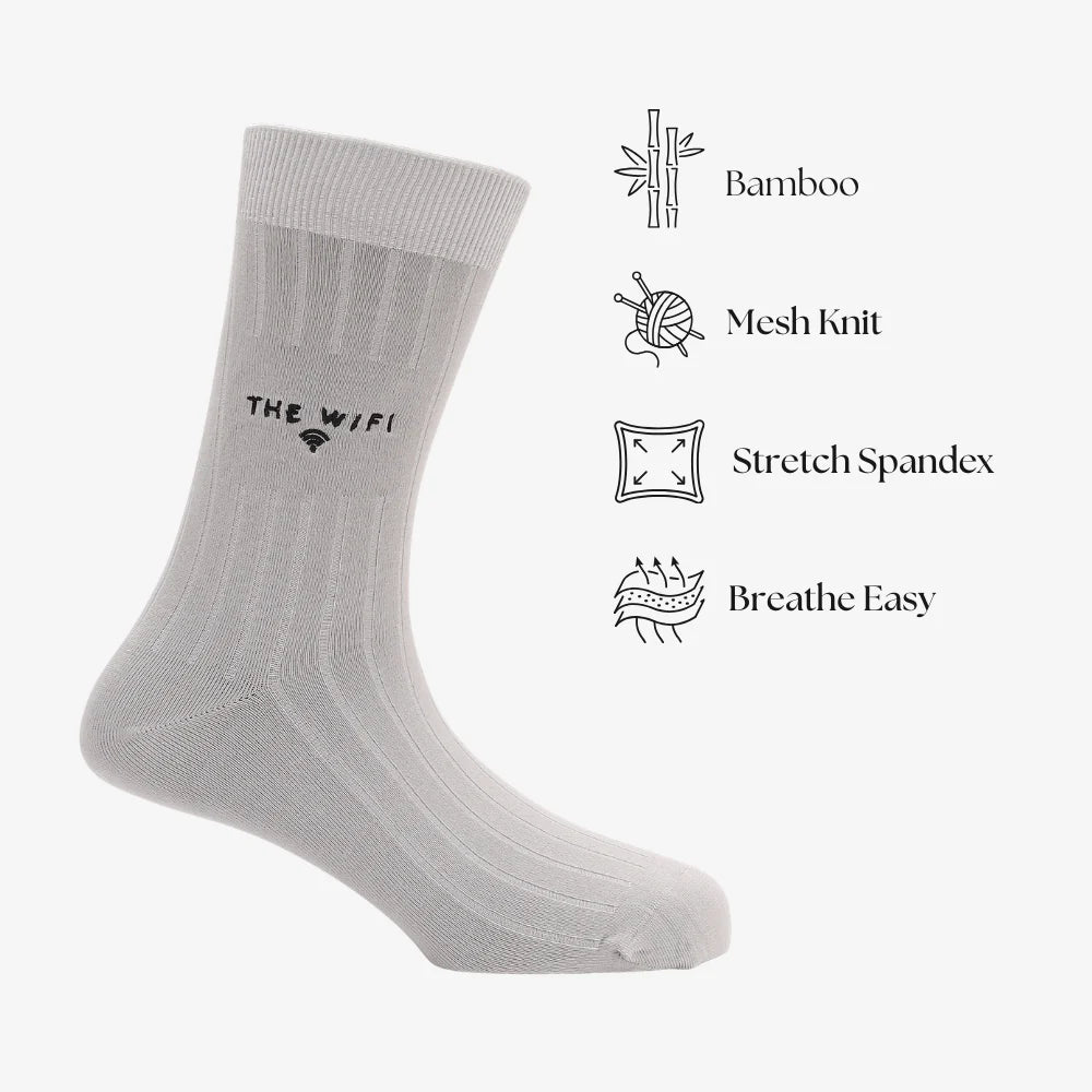Wifi Grey Bamboo Socks – Breathable Crew Socks for Men & Women | PureStep - Purestep